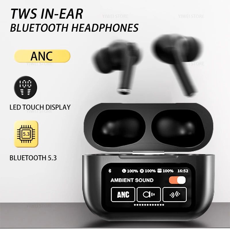 A9 PRO True Wireless Noise Cancelation Headphones with Touch Display